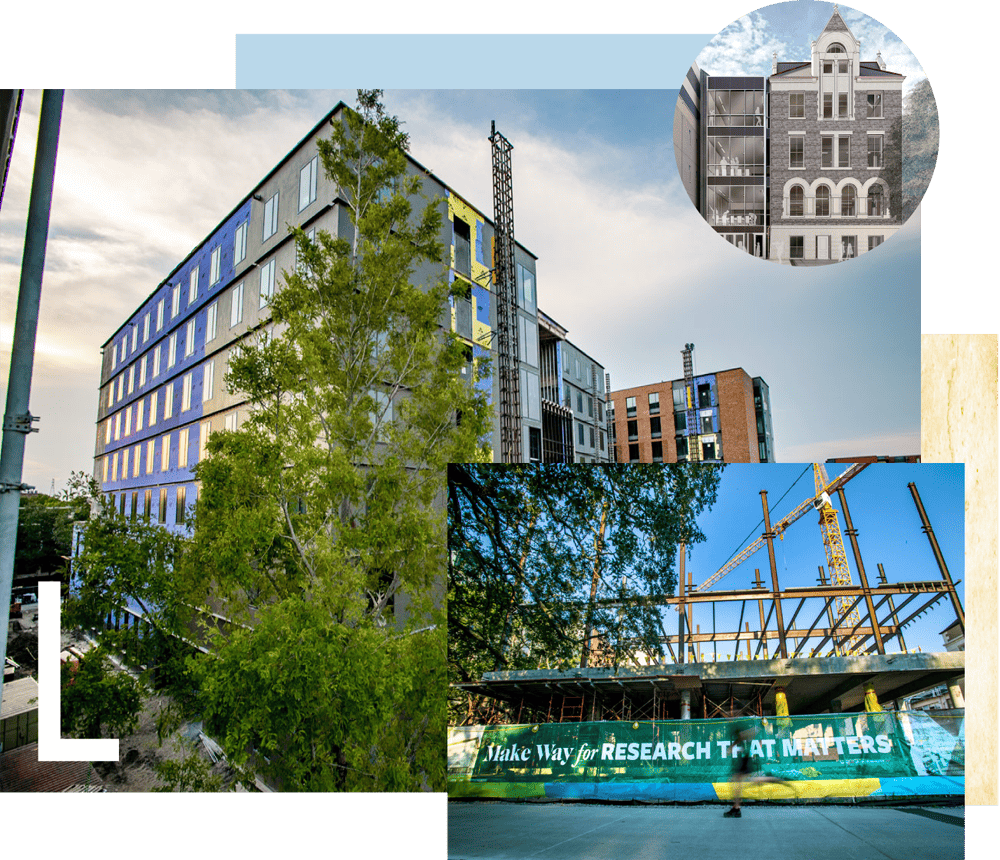 Collage of uptown campus construction projects